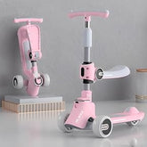 Elite Foldable 3-Wheel Kids Scooter – Pastel Pink Edition with Multi-Zone LED Lights