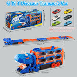 2-in-1 Foldable Dinosaur Truck With 6 pcs Cars and Racing Track