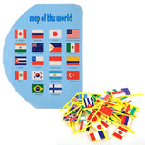 Wooden World Map With 30 Flags