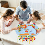 Wooden World Map With 30 Flags