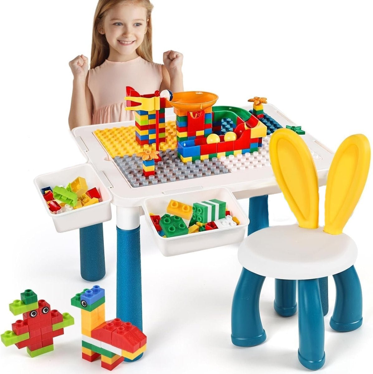Kids Building Blocks Table with Chair & Learning Station (72 Pcs)