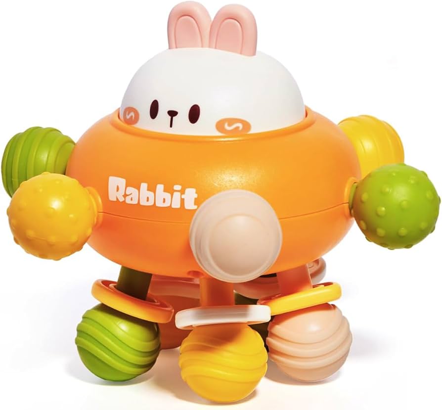 3 in 1 Baby Teether and Bell Rattle Sensory Toy for Grip Training