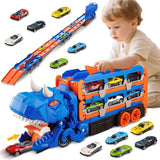 2-in-1 Foldable Dinosaur Truck With 6 pcs Cars and Racing Track